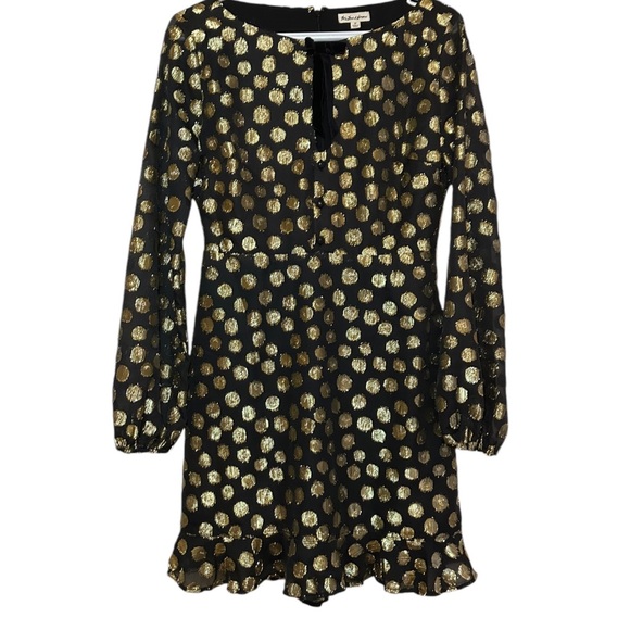 For Love And Lemons - Lottie Bell Sleeve Dress in Gold Dot - Picture 3 of 8